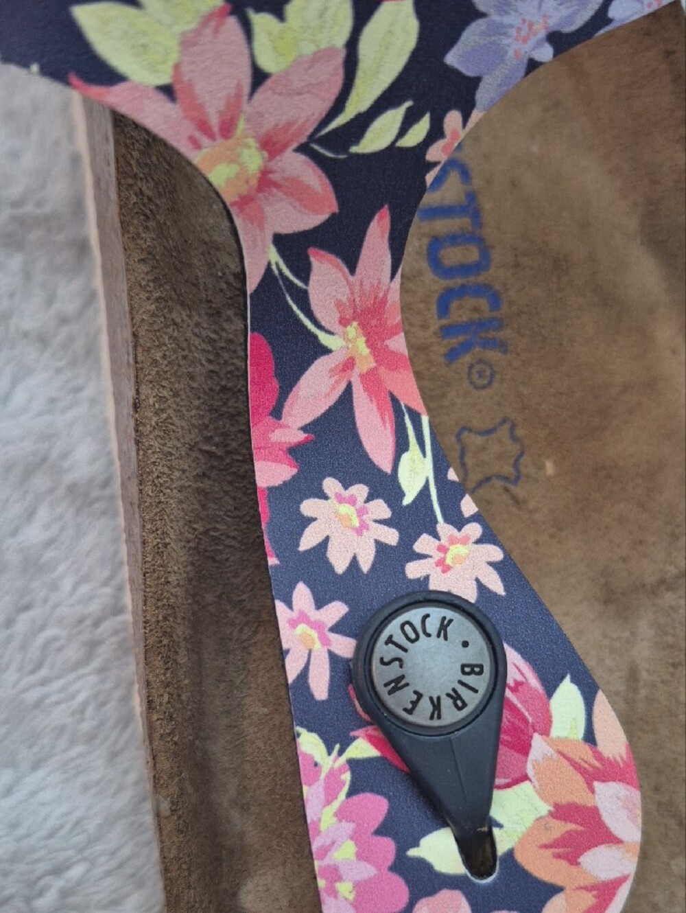 Birkenstock Floral Gizeh Thong Sandals - Navy with Pink & Purple Flowers - Picture 4 of 5